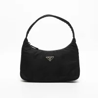 Prada Logo Triangle Handbag Hobo Black